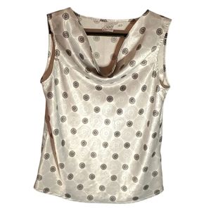 Cleo Petites White and Black Blouse Tank Top with Scoop/Cowl Neck - Size XSmall